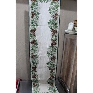 St. Nicholas Square Pine Cone Holiday Green Table Runner 13" Wide 56.5" Long
